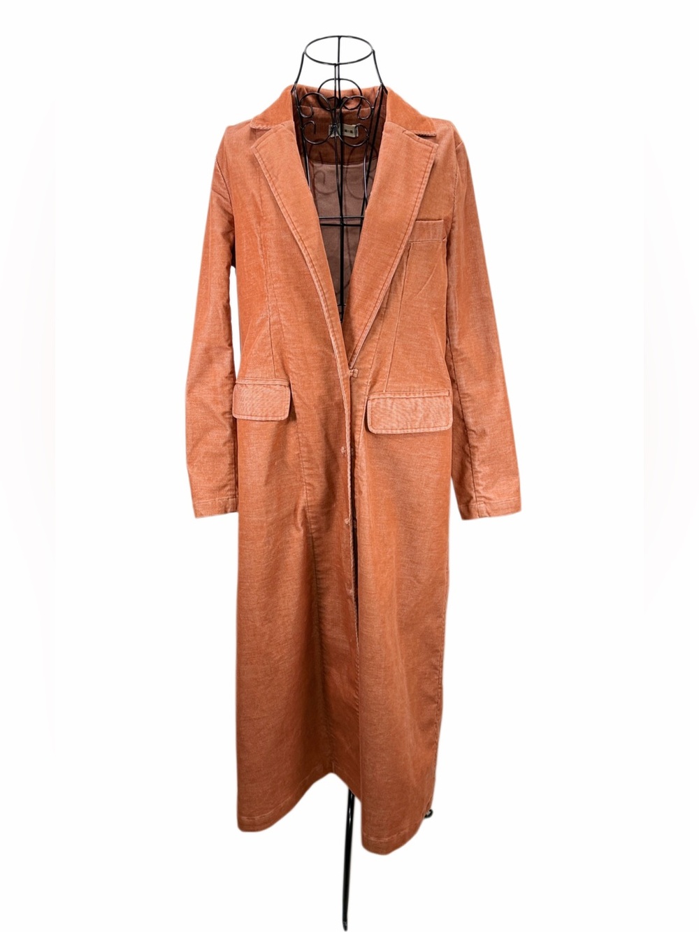 Wood Ponytail 木头马尾 Rust Corduroy Maxi Duster Coat